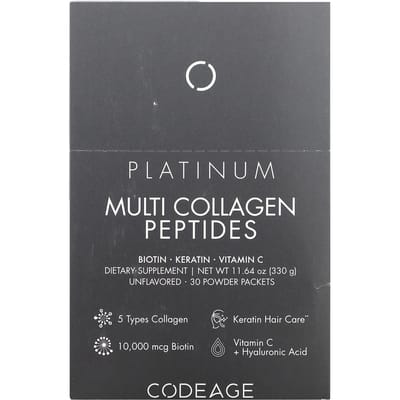 Multi Collageen Peptiden, Platinum, Zonder smaak, 30 Zakjes, 11G (0.38Oz) Elk