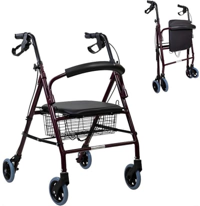 Ploutos® Rollator Lichtgewicht En Ppvouwbaar - Opvouwbare Rollator met Zitting - Inklapbare Rollator voor Binnen en Buiten - Zwart - ‎77cm x 60cm x 93cm