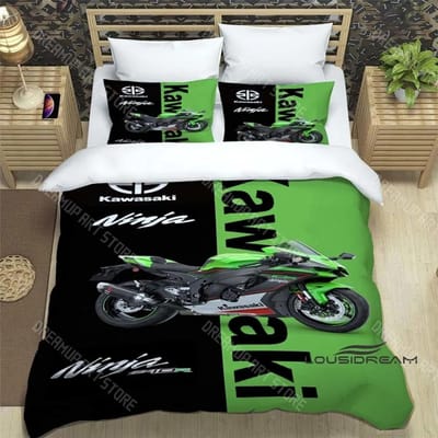 3D Retro Print K-Kawasaki Motorfiets Logo Beddengoedset Elegant Beddengoed Dekbedovertrek Bed Sprei Overtrek Luxe Verjaardagscadeau AU Single 140x210cm