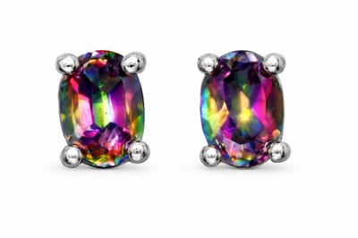 925 Zilveren Oorknopjes met Mystic Topaas - Multicolor Oorbellen Dames - Rhodium Plated