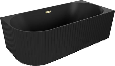 Mexen Gia vrijstaande hoekbadkuip met ribbels rechts 150 x 75 , zwart mat, overloop goud geborsteld - 52701507571P-55