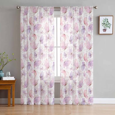 Vlinder Aquarel Minimalistische Tule Raamgordijnen voor Slaapkamer Luxe Huisdecoratie Draperieën in Woonkamer Chiffon Panelen 135W x 114H(cm) white