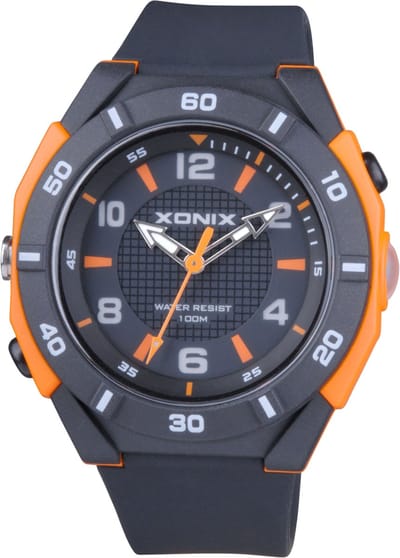 Xonix-herenhorloge-model caq-004-zwart / oranje-10 atm waterdicht-zwemmen-sporten-hoog draagcomfort-verlichting