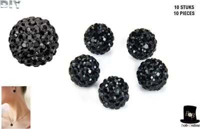 Bob Online – 10 Stuks – 10mm - Zwart – Strass Klei Kralen – Disco Bal Klei Kralen – DIY Klei Strass Kralen voor Sieraden Maken, Haar Clips, Armband, Oorbel Maken – 10mm Rhinestone Clay Beads – 10 mm Black Disco Ball Clay Beads – Ronde Strass Kralen