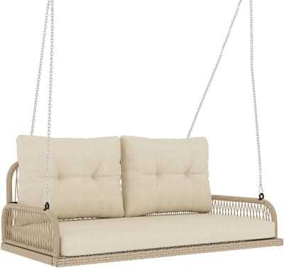 Outsunny schommelstoel - staal/PE-rattan - 115L x 66B x 44H cm - beige