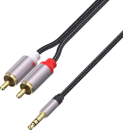Aux naar Tulp - Subwooferkabel - 3.5 Audio Jack naar RCA Kabel - 1.8 Meter - 3.5mm Male Aux Jack naar 2 RCA Male Audio Kabel - Aux Kabel voor Versterker, Hi-Fi Systeem, Soundbar, Home Theater, TV, Autoradio, Laptop, Mixer, DJ Conroller, Smartphone