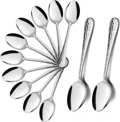 12-delige RVS Koffielepels Set, Dessertlepels met Hamershandvat, Ideaal voor Thuis en Restaurant, Vaatwasserbestendig en Hoogglans Gepolijst (15 cm)