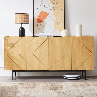 Gutent Dressoir, 4-deurs Metaal ingelegd, multifunctionele Ladekast, Naturel hout , afmetingen: H 78 cm / B 160 cm / D 40 cm, Natuurlijke kleur
