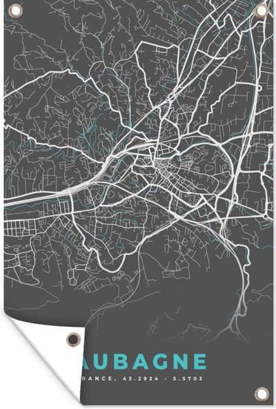 Muurdecoratie Aubagne - Plattegrond - Stadskaart - Frankrijk - Kaart - 120x180 cm - Tuinposter - Tuindoek