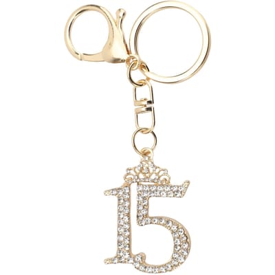 Strass Nummer 15 Hanger Sleutelhanger Karabijnhaak Glanzend Nummer Sleutelhanger voor Handtassen Wit