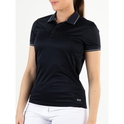 Sjeng Sports PERTH Tennis Polo Dames Zwart/Blauw Gestreept Pique Korte Mouwen Stijlvolle Sportkleding Ademend Comfortabel Zomer