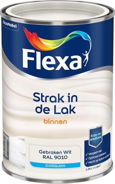 Flexa - Strak In De Lak Binnenlak Zijdeglans - Gebroken Wit / Ral 9010 - 1,25 L