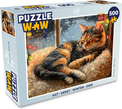 Puzzel Kat - Kerst - Winter - Dier - Legpuzzel - Puzzel 500 stukjes - Kerst - Cadeau - Kerstcadeau voor mannen, vrouwen en kinderen