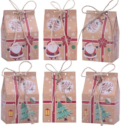 Dailygoody - Kerstfeestgunstdozen - Cadeauzakjes - Schattige sneeuwmanpatronen - Kraftpapier - Snoepdozen - Perfect voor kerstcadeaus - 30 stuks