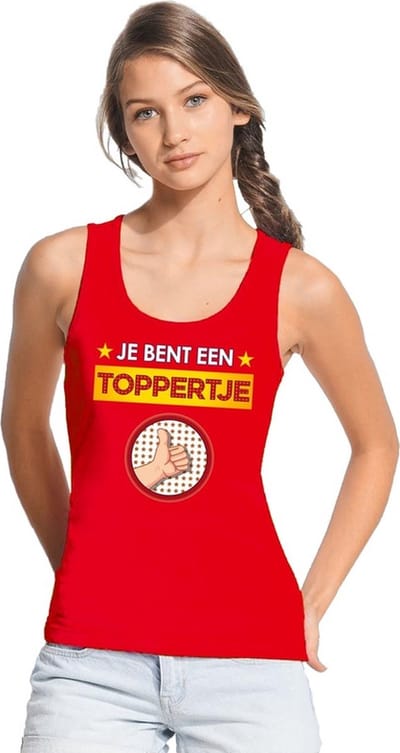 Rood mouwloos feest shirt/ tanktop - Je bent een toppertje met duimpje voor dames S
