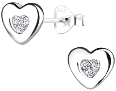 Joy|S - Zilveren hartje oorbellen - 8 x 7 mm - zirkonia - oorknoppen