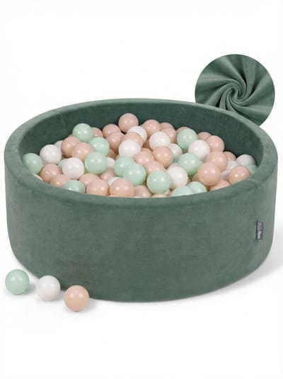 KiddyMoon Ballenbak fluwelen 90x30cm 200 ballen - Ballenbad voor baby Kunststof ballen - Bosgroen