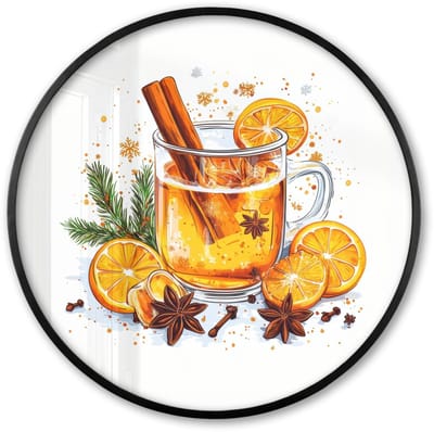Poster in lijst Rond - Fotolijst 60x60 cm - Posters - Warm - Thee - Oranje - Kaneel - Ronde posterlijst zwart - Decoratie - Wanddecoratie woonkamer - Muurdecoratie slaapkamer