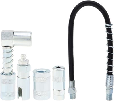 Vetspuit Set - Smeer Accessoires - Voertuig Onderhoud - Roestbestendig Koolstofstaal - 5 Delig - Zilverkleurig