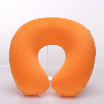 Reisbureau Hoofdsteun U-vormige Opblaasbare Korte Pluche Hoes + PVC Opblaasbaar Kussen Kussen Ondersteuningskussen Nekkussen 9 Kleuren orange