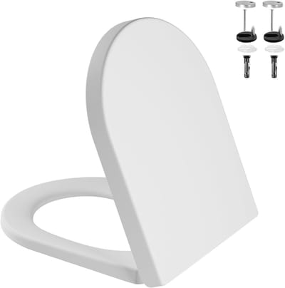 WC-Sitz für Kinder & Erwachsene, D-Form - Softclose, antibakteriell, mit integriertem Kindersitz, Quick-Release, 150 kg, Weiß