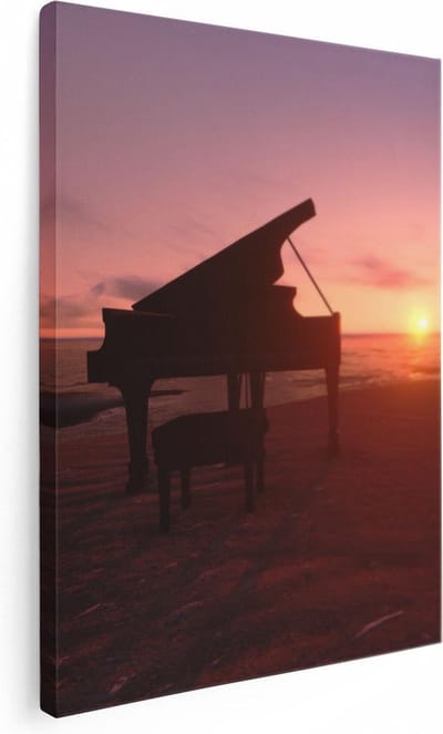 Artaza Canvas Schilderij Zonsondergang Zee - 30x40 cm - Klein - Wanddecoratie Strand - Muurdecoratie Piano - Kamer Accessoires