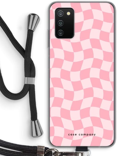 Case Company® - Hoesje met koord geschikt voor Samsung Galaxy A03S hoesje met Koord - Grid Roos - Telefoonhoesje met Zwart Koord - Bescherming aan alle Kanten en Over de Schermrand