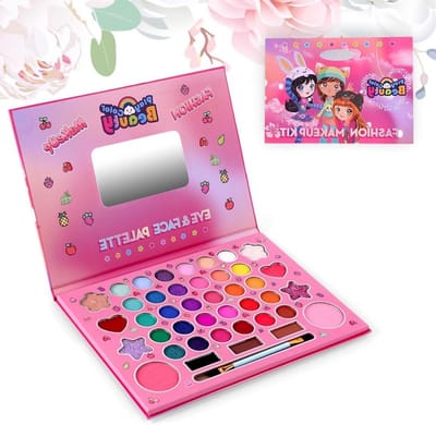 Kleurrijke 41-delige Make-up Set voor Kinderen, Veilige Cosmetica voor Meisjes, Inclusief Borstel en Spiegel, Wasbare Make-up Set voor Feestjes en Cadeaus