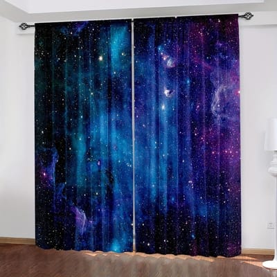 2 stuks Galaxy Glanzende Sterren Gordijnen, Tunnelzak Buitenruimte Sterrenhemel Ster Bedrukte Gordijnen, Raamgordijnen Voor Woonkamer Keuken W50X130H(cm)x2Pcs&Grommet Top