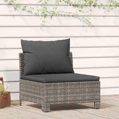 vidaXL - Tuinbank - midden - met - kussen - grijs - poly - rattan