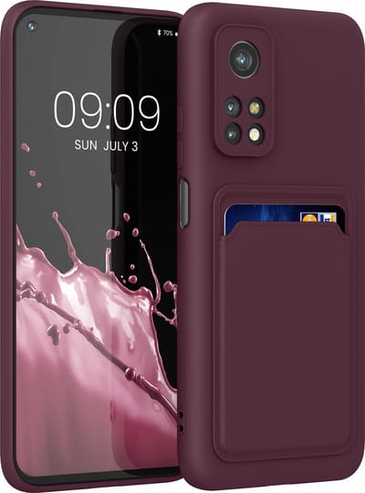 kwmobile telefoonhoesje geschikt voor Xiaomi Mi 10T / Mi 10T Pro - Hoesje met pasjeshouder - TPU case in wijnrood