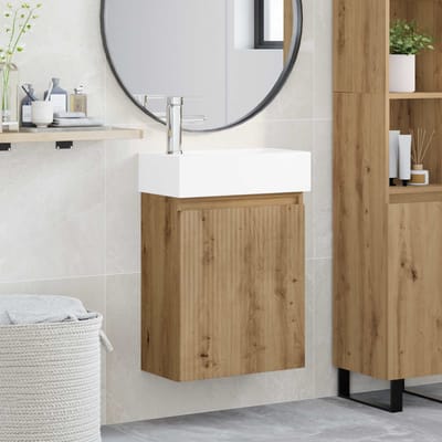 vidaXL - Badkamermeubel - met - kraan - Artisanaal - eiken - 45,5 - x - 22,5 - x - 84 - cm