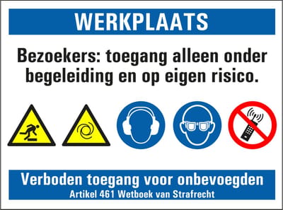 Toegang alleen onder begeleiding werkplaats sticker 200 x 150 mm