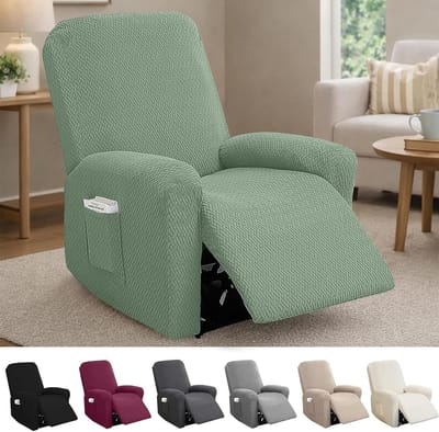 Elastische Stoelhoes met Zakjes, Compleet Gestreepte Jacquard Beschermhoes voor TV Stoel en Relaxstoel (Pine Green, 4 Stuks)