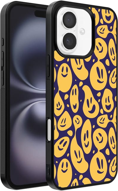 Smartphonica Telefoonhoesje Geschikt voor iPhone 16 Plus met smiley opdruk - TPU backcover case emoji design - Paars Geel geschikt voor iPhone 16 Plus