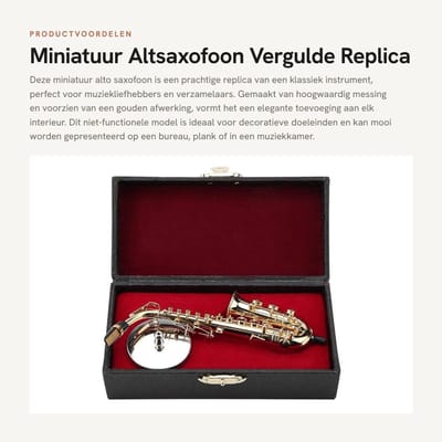 Dailygoods- Miniatuur Altsaxofoon Replica - Verguld Messing - Decoratief Model - Standaard - Verzamelobject - Duurzaam Ontwerp - Decoratieve Saxofoon