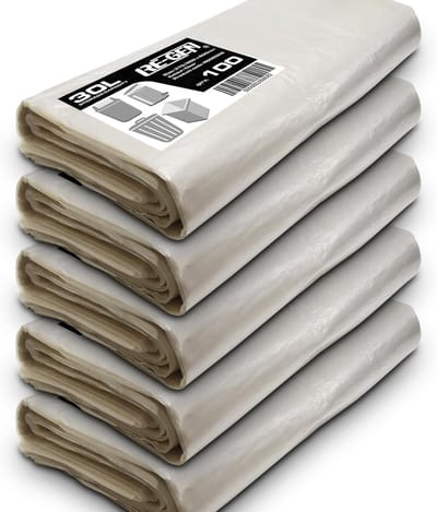 Vuilniszakken 30 Liter - Afvalzakken Transparant - Dagelijks Huishouden - Gemaakt van Gerecycled Materiaal - 500 Stuks - Transparant