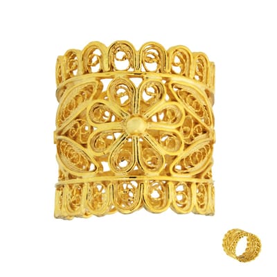 Cavill - Vergulde Zilveren Ring 925 Sterling - Brede Filigraan Bloemring - Luxe Elegante Unieke Damesring - Goudkleurig Zilver - Statement Sieraad