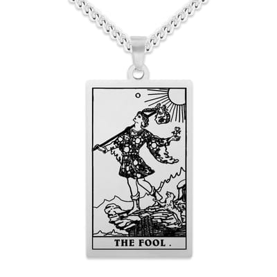 Tarot Ketting 0: De Dwaas / The Fool - Zilverkleurig Stainless Steel - Grote Arcana uit Rider-Waite Geïnspireerd - 60cm - Pax Amare