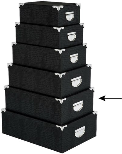 5Five Opbergdoos/box - 2x - zwart - L44 x B31 x H15 cm - Stevig karton - Crocobox