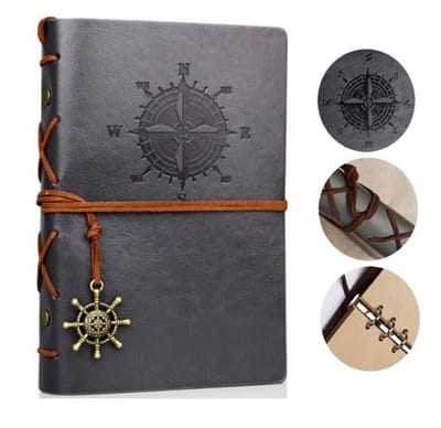 Goodz4All Vintage Lederen Notitieboek - Schetsboek Notebook A6 - Travel Journal Refill Grijs -Reis Dagboek Retro met Blanco Papier Navulbaar 10x15 cm