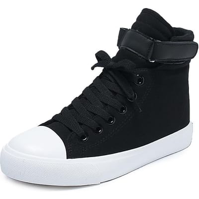 Canvas Schoenen Dames High-Top Koreaanse Versie Platte Zool Klittenband Casual Schoenen Studentenkoppel Binnen Hoogteverhogende Board Schoenen 44 zwart