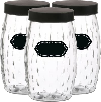 Voorraadpot/bewaarpot Mora - 6x - 2L - glas - zwart - incl. etiketten