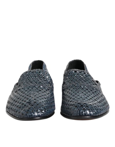Dolce & Gabbana Blauwe Geweven Leren Instapschoenen
