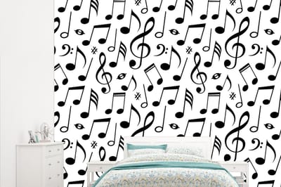 Behang - Fotobehang Muziek - Patronen - Zwart Wit - Breedte 315 cm x hoogte 260 cm