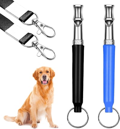 Pack of 2 Hondenfluitjes - Hoge Frequentie - Geluidloos - Anti-Blaffen - Verstelbaar - Rustig - Niet Waarneembaar - Metalen Fluit met Koord voor Honden Training - Hondenaccessoires