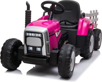 Elektrische Tractor Ride-On Roze met Aanhanger - 12V, 8 km/u, Inclusief Afstandsbediening