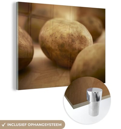 ® Glasschilderij 160x120 cm - Schilderij acrylglas - Aardappel - Landelijk - Groente - Foto op glas - Muurdecoratie woonkamer - Wanddecoratie slaapkamer - Schilderijen