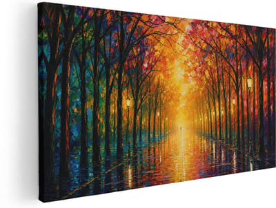 Artaza Canvas Schilderij Abstract Landschap - Kleurrijke Bomenlaan - 100x50 cm - Wanddecoratie Woonkamer - Schilderijen - Muurdecoratie