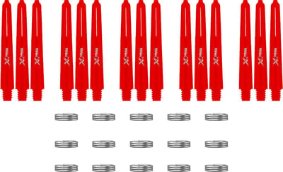XQMax Dart Shafts - 5 Sets (15 stuks) - Short - Rood - Plus Veerringetjes - Darts Shafts